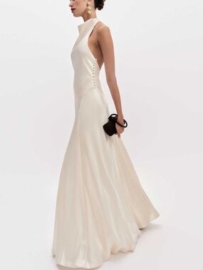 Reformation ROY Satin Wedding Dress Halter Gown Fior Di Latte Ivory With Tags 4